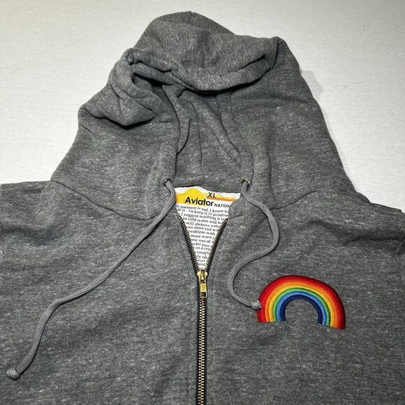 Aviator Nation Rainbow Embroidery Hoodie in heather gray, Size XL - Picture 3 of 6
